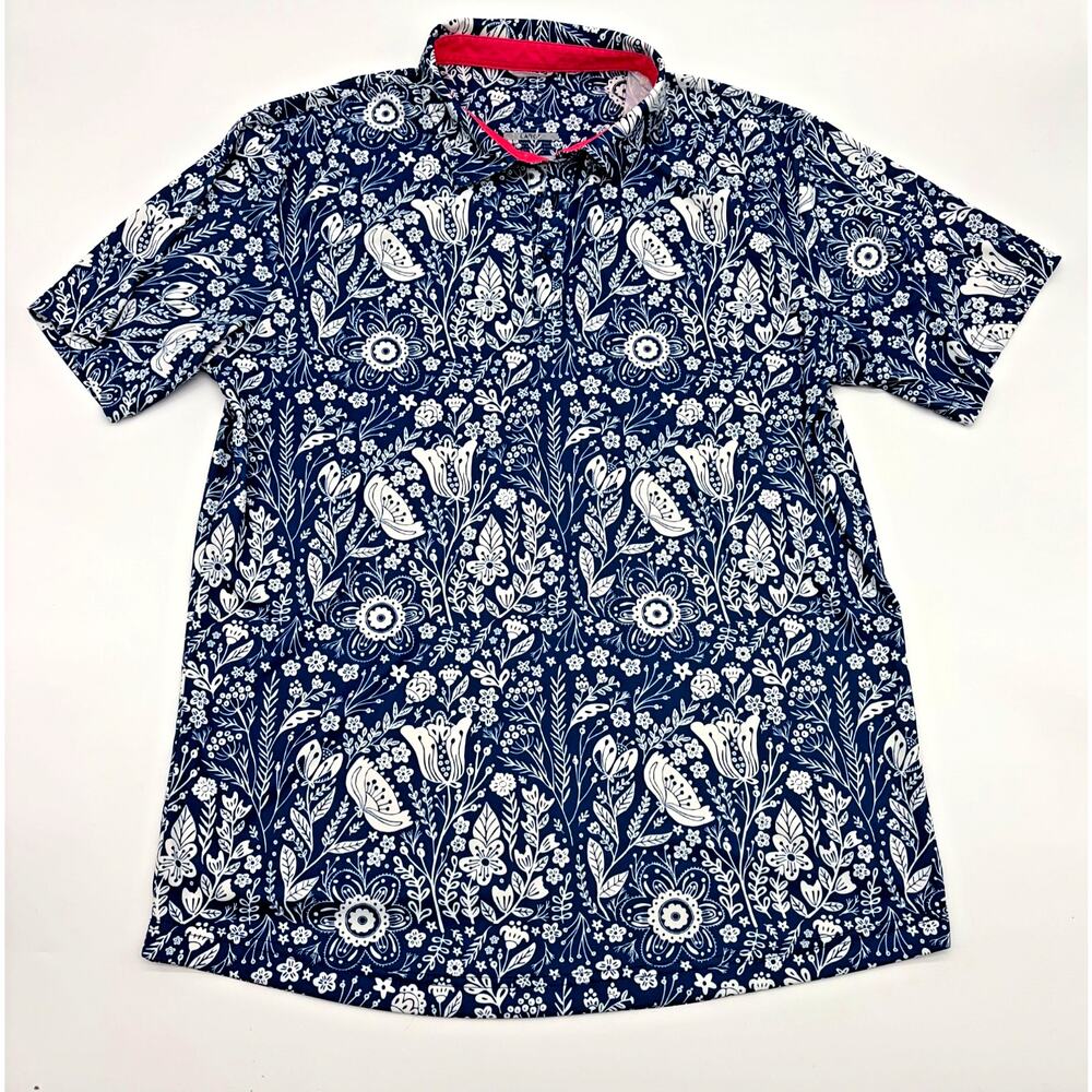 Swannies Men's Golf Trey Polo Shirt- Navy/White- Large